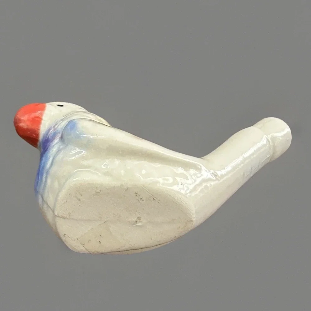 Whistle Ceramic Parrot Bird Whistle Blue Orange White Figurine MCM Style 2